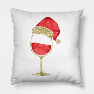 Christmas Gift - Glass of Red Wine Santa Hat Pillow