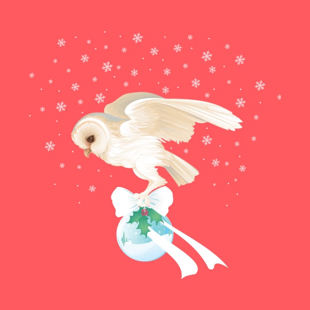 Barn Owl Carrying Christmas Globe by lauran