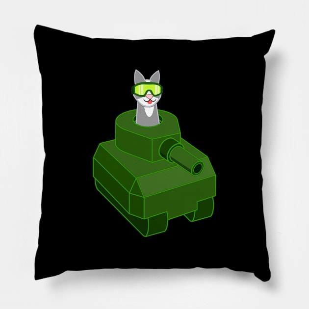 Tank Cat - Green Pillow by BeringerTwit