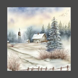 Chritsmas Snow Winter Watercolor Landscapes series 4 T-Shirt