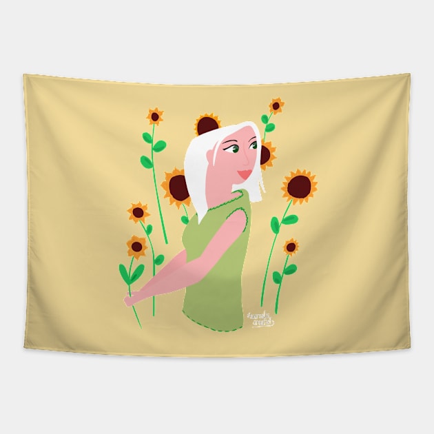 Sunflower girl Tapestry by Aurealis