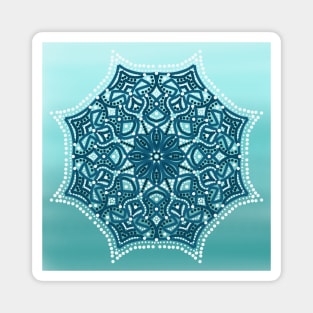 Aqua Blue Gradient Mandala Design Magnet