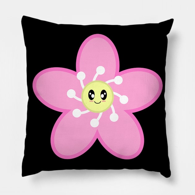 Cute Cherry Blossom Sakura Flower in Black Pillow by Kelly Gigi