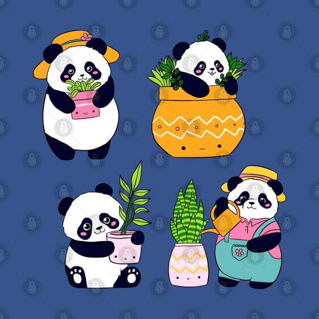 Cute pandas who loves plants by Yarafantasyart