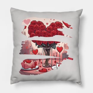 Valentines Heart Rose Romantic Dinner Pillow