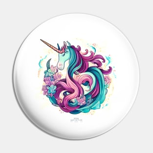 Unicorn with colorful hair Pin