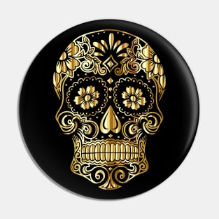 Golden Skull with Flower Eyes Pin