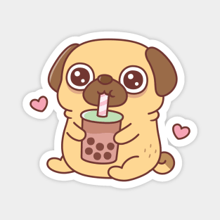 Cute Little Pug Loves Drinking Bubble Tea Magnet