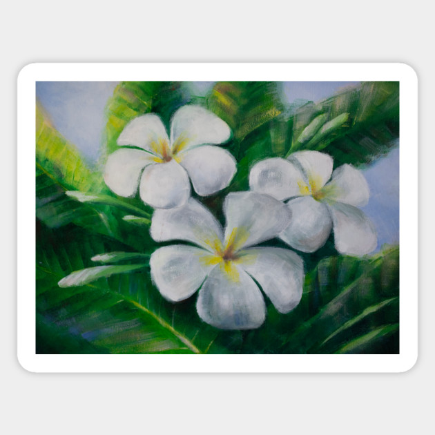 Original Acrylic Painting White Tropical Flower Frangipani In The