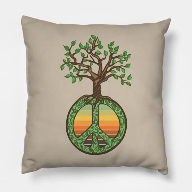 Peace Sign, Tree Of Life, Sunset Pillow by Slightly Unhinged