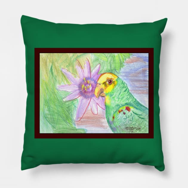 Bird in the Hand Veterinary exotic birds yellow double yellow shouldered amazon headed flower parrot feminine grey songbird nature lover loves avian Pillow by pegacorna