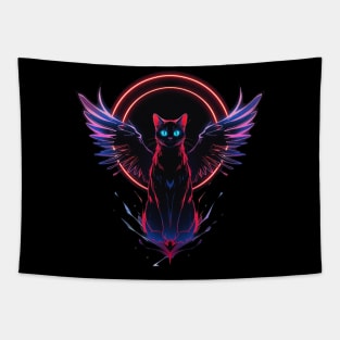 Black Cat with Wings Tapestry