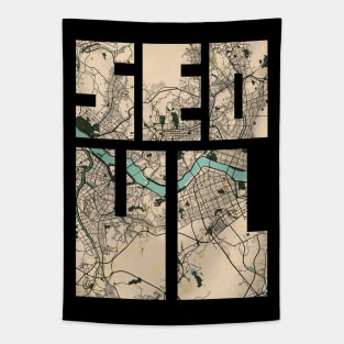 Seoul, South Korea City Map Typography - Vintage Tapestry