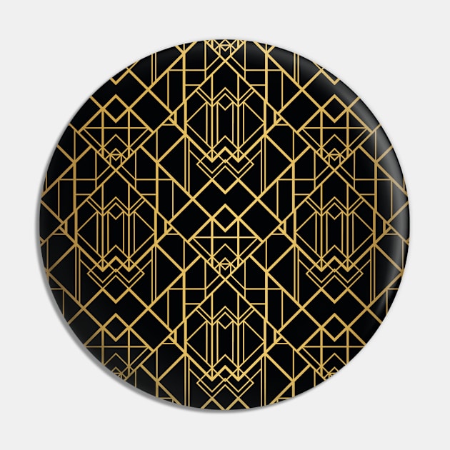 Black and Gold Vintage Faux Foil Art Deco Geometric Diamond Pattern Pin by podartist