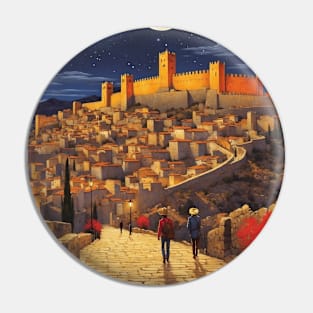 Avila Walls Starry Night Spain Travel Tourism Retro Vintage Pin