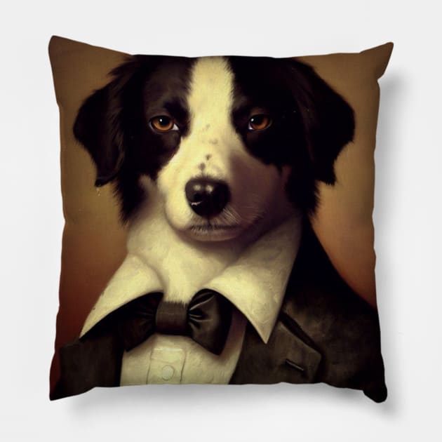 Portrait of a Bordercollie in a tuxedo Pillow by CreativeTees23