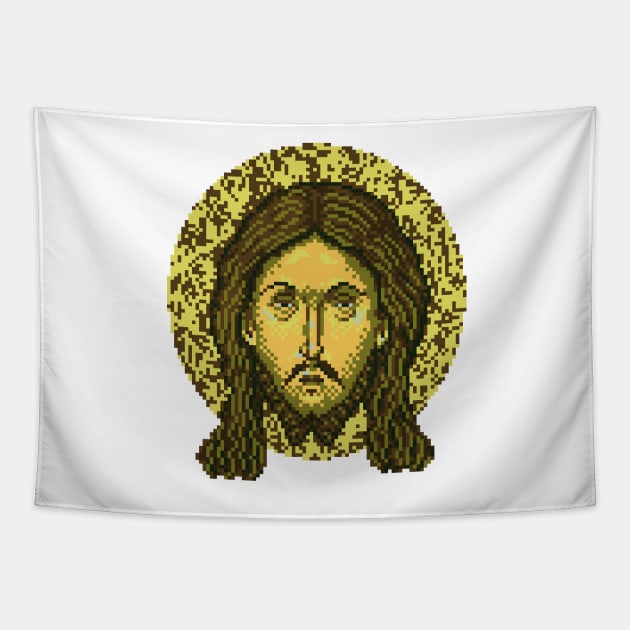 Icon of Christ 16bit - Pixel Art Fantasy16 Tapestry by CyberRex