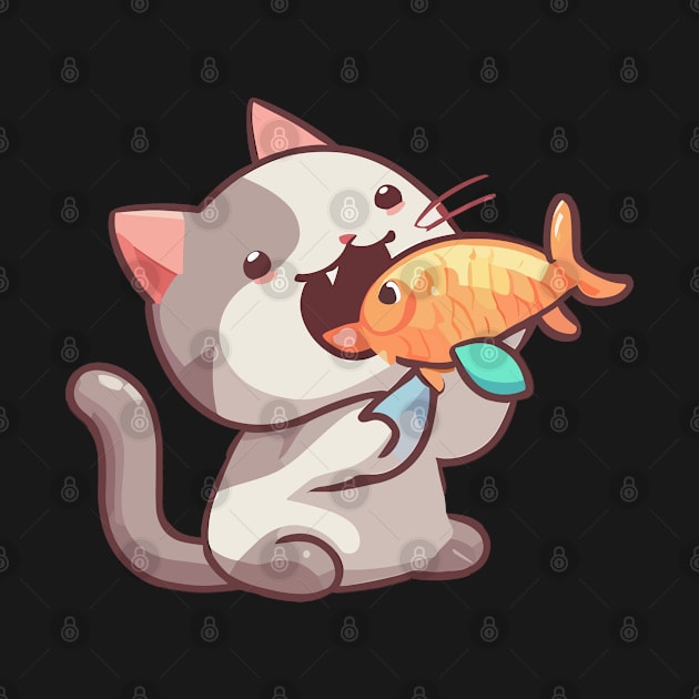 Cat eating goldfish by fathiali