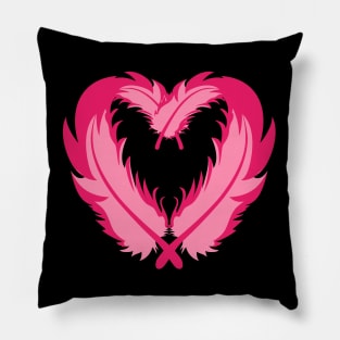 Pink Flamingo Feathers Heart Pillow