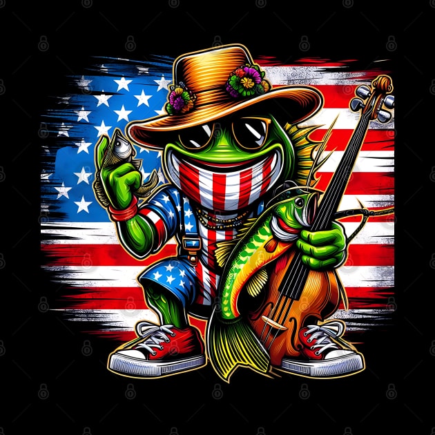 National Mardi Gras Bass Fishing Design Design with US Flag by click2print