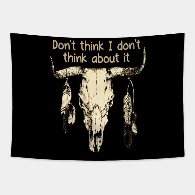 Don't think I don't think about it Bull Skull Music Lyrics Feather Tapestry by Merle Huisman