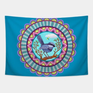 Australian Blue Wren Mandala Tapestry