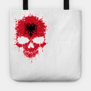 Chaotic Albanian Flag Splatter Skull Tote