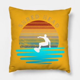 Retro Sunset with Surfer on the Ocean Waves Pillow