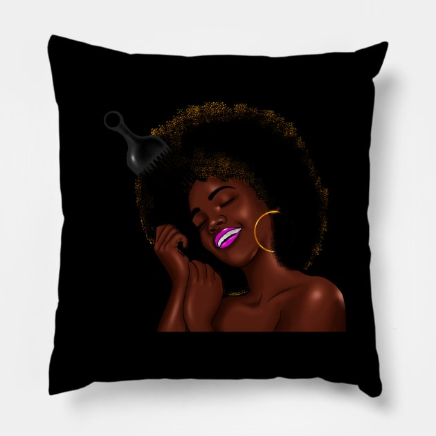 Afro Woman with Comb in her Hair, African Woman Pillow by dukito