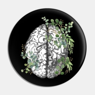 Brain human anatomy,Floral, eucalyptus leaves, mental, watercolor Pin