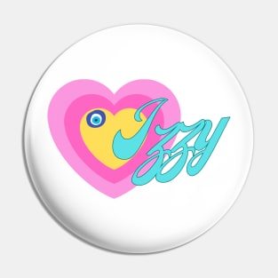 Izzy in Colorful Heart Illustration Pin