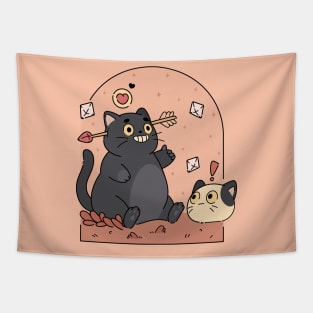 Romantic Black Cat | Pink Tapestry