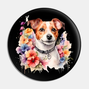 A jack russell terrier decorated with beautiful watercolor flowers Pin