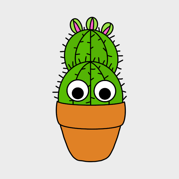 Cute Cactus Design #224: Cactus With Cute Cute Buds In Terra-cotta Pot by DreamCactus