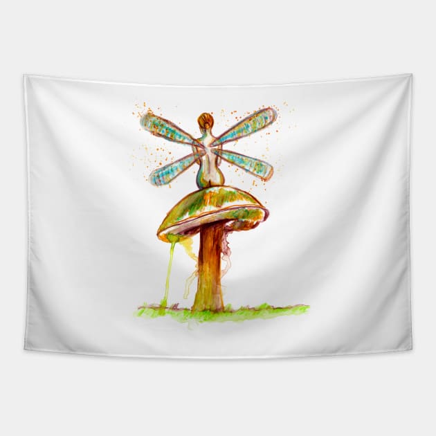 Mushroom Fairy Sitting Tapestry by beaugeste2280@yahoo.com