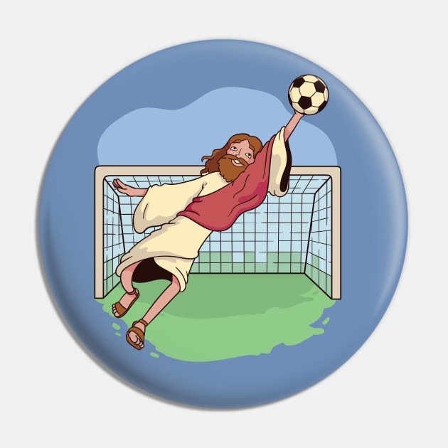 Jesus Saves // Funny Jesus Soccer Cartoon Pin by SLAG_Creative