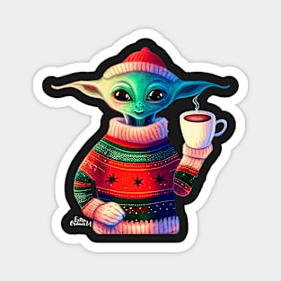 Christmas Funny Alien Wearing Sweater Magnet