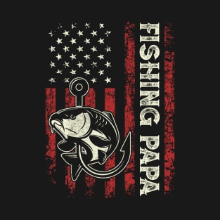 Fishing Papa US American Flag Reel Cool Papa Men Gifts Fathers Day T-Shirt