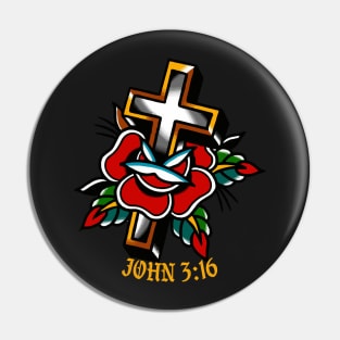 John 3:16 Cross Christian Traditional Tattoo Flash Pin