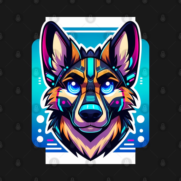 Cyberpunk Neon Furry Anthro German Shepherd by Blue Bull Bazaar