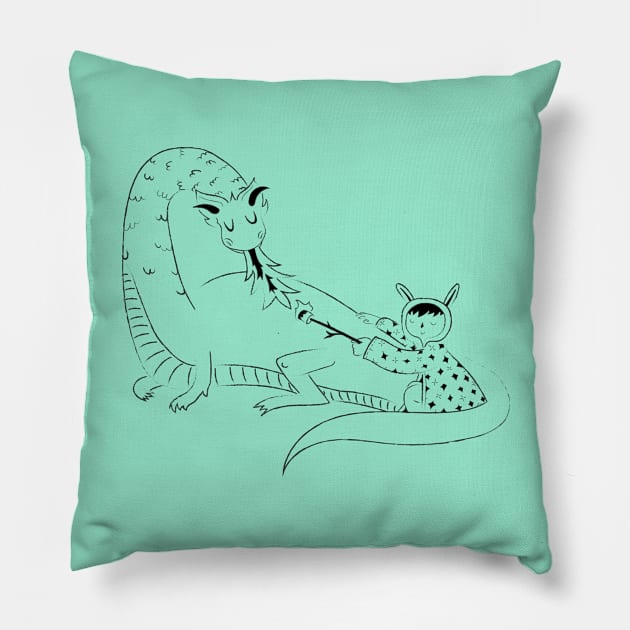 A Girl and Her Dragon - Cute Illustration Pillow by sadsquatch