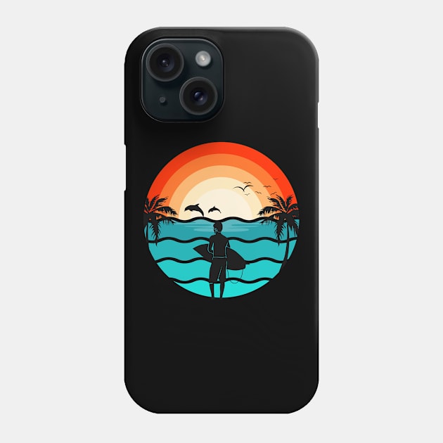 Hawaii Surfing Retro Illustration Surfer Phone Case by Foxxy Merch
