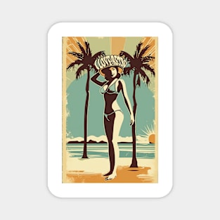 i love retro themed beach palm and girl design Magnet