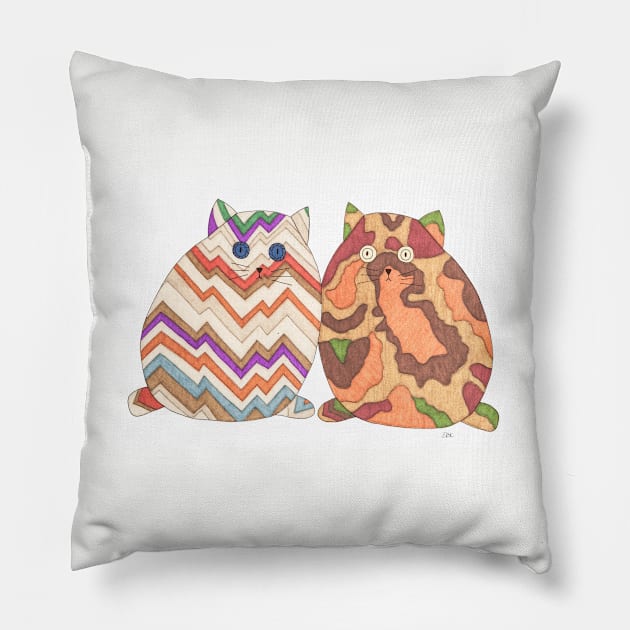 2 Fat Cats Pillow by ErinBrieArt