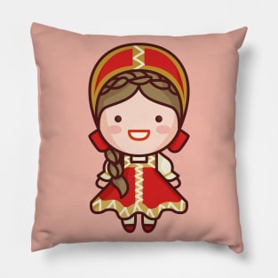 Cute Traditional Russian Girl Cartoon Pillow