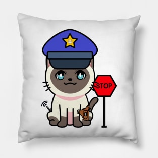 Cute siamese cat is a police Pillow