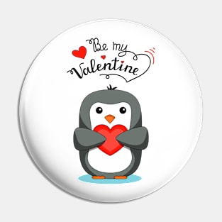 "Be my valentine" penguin with heart Pin