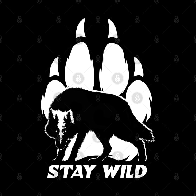 Stay Wild - Wolf silhouette and footprint by TMBTM