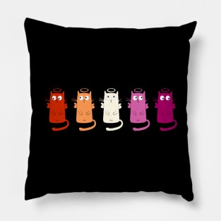 Eyerolling Cats in Lesbian Flag Colors Pillow