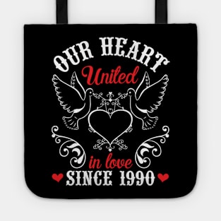 Our Heart United In Love Since 1990 Happy Wedding Married Anniversary 30 Years Husband Wife Tote